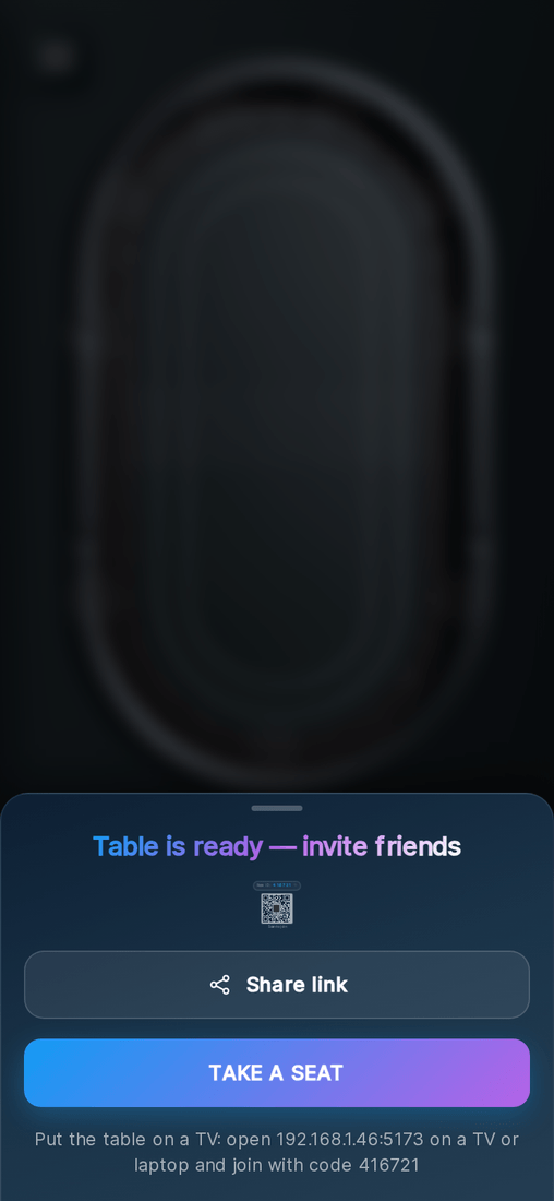The invite screen with the room code on a phone